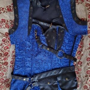 Charmian Steampunk Royal Blue and Black Lace Corset